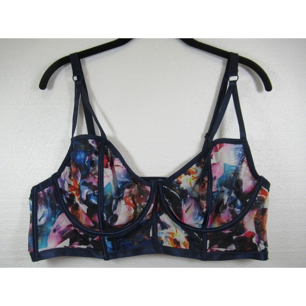 Torrid Unlined Longline Bra Plus Size 2X Blue Underwire Floral